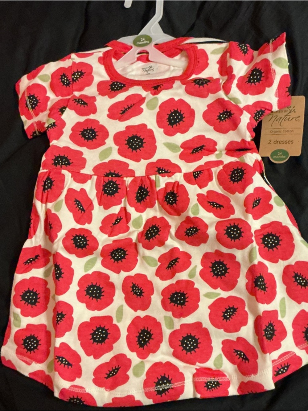 Touched By Nature Organic Cotton Baby 2 Dress Set -Red Poppy and striped dresses